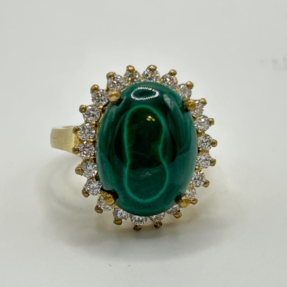 Malachite and White Sapphire Ring; Size 7; GdB